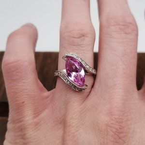 Size 6.25 925 Sterling Silver Large Pink Sapphire And Cubic Zirconia Accents Rin